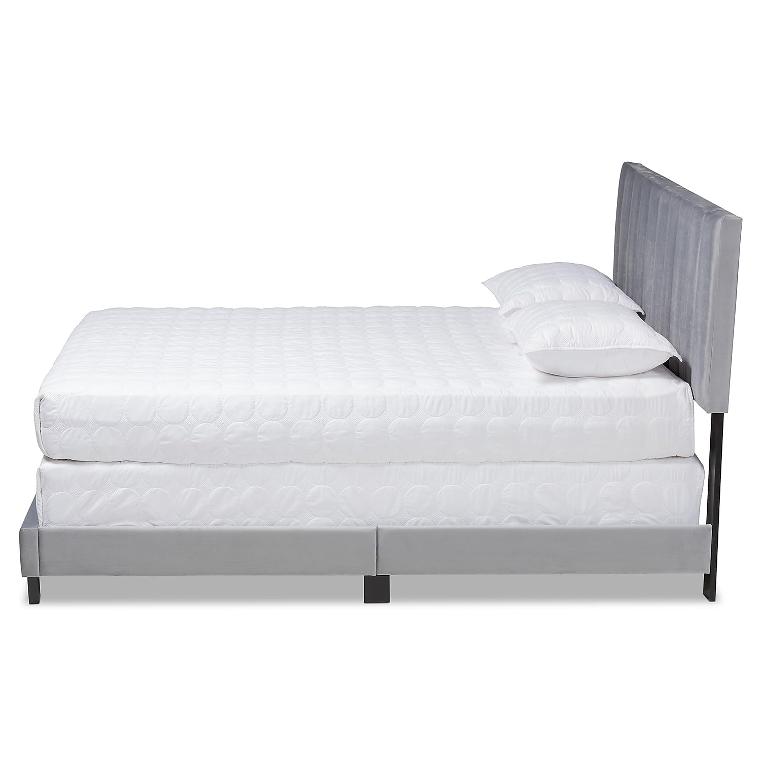 Baxton Studio Clare Queen Size Gray Velvet Panel Bed with Tufted Headboard